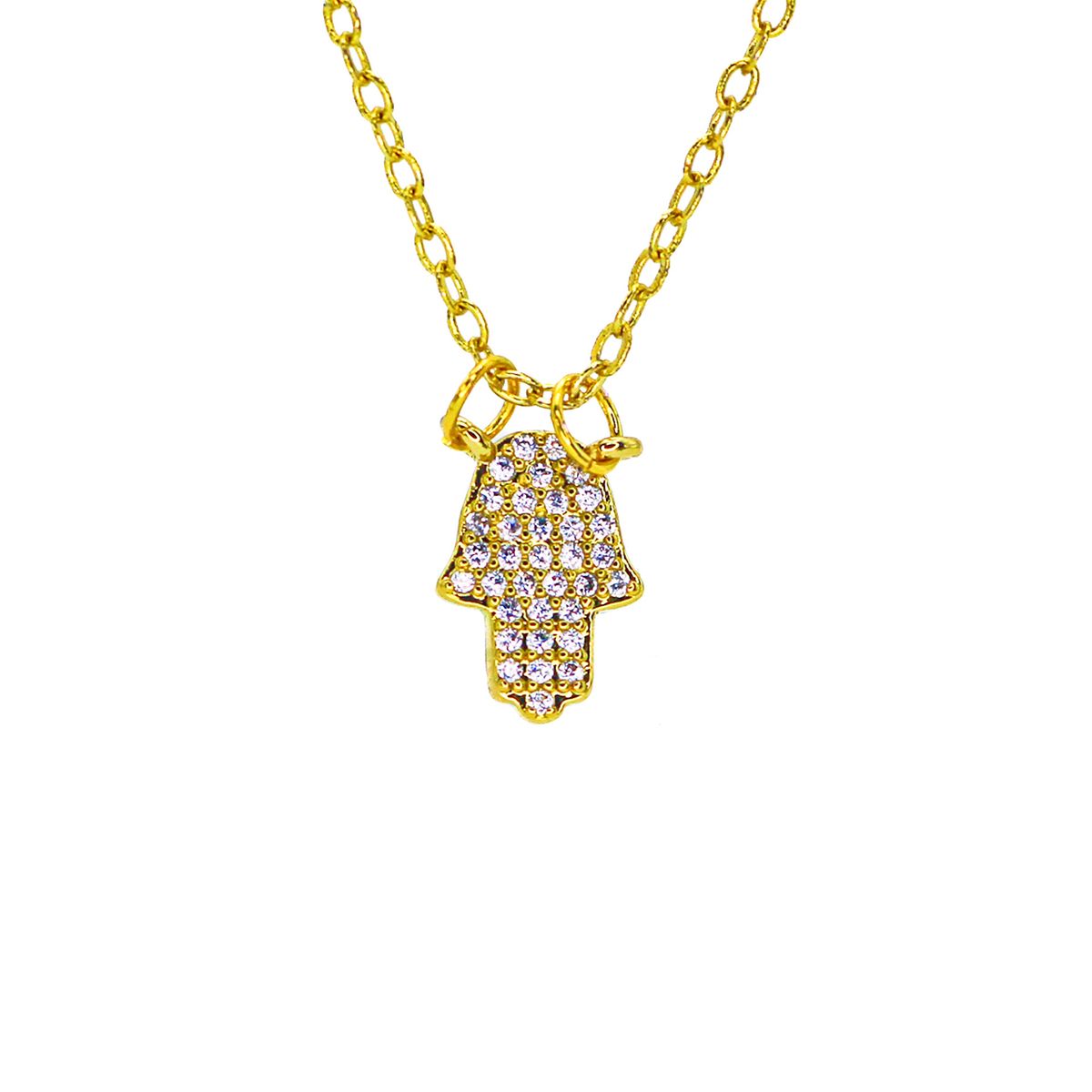 Gold Plated Blue Turkish Eye Palm Heart Diamond Drop Necklace Devil's Eye Necklace_ipsvogv.com