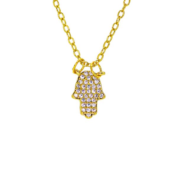 Gold Plated Blue Turkish Eye Palm Heart Diamond Drop Necklace Devil's Eye Necklace_ipsvogv.com