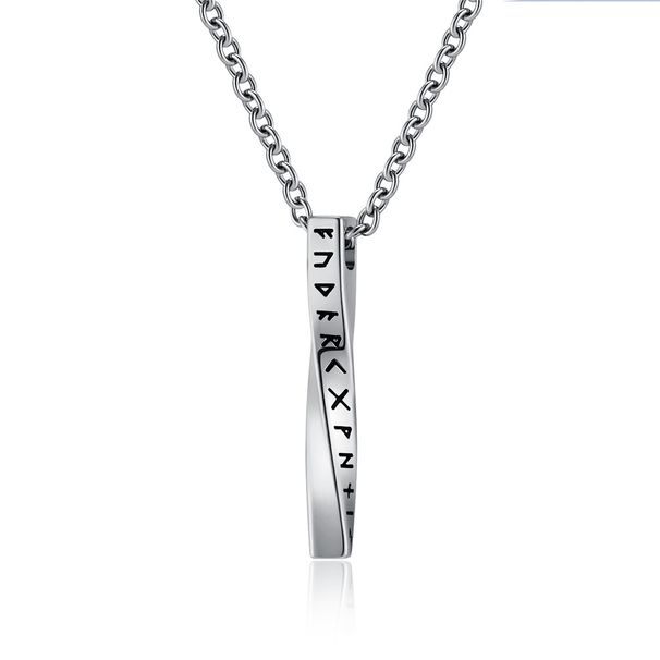 Nordic Viking text Mobius titanium steel necklace neutral simple style men and women sweater chain stainless steel pendant_ipsvogv.com