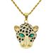 Hip Hop 3D Diamond Green Eyed Leopard Head Trendy Personality Necklace Accessories Pendant Jewelry_ipsvogv.com