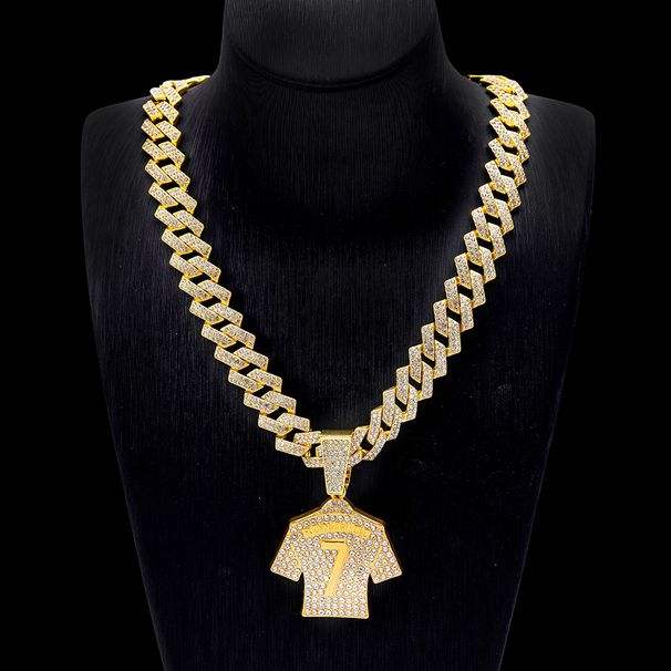 Diamond studded No. 7 jersey pendant, alloy Cuban chain, new style set, daily wear, hip hop style necklace_ipsvogv.com