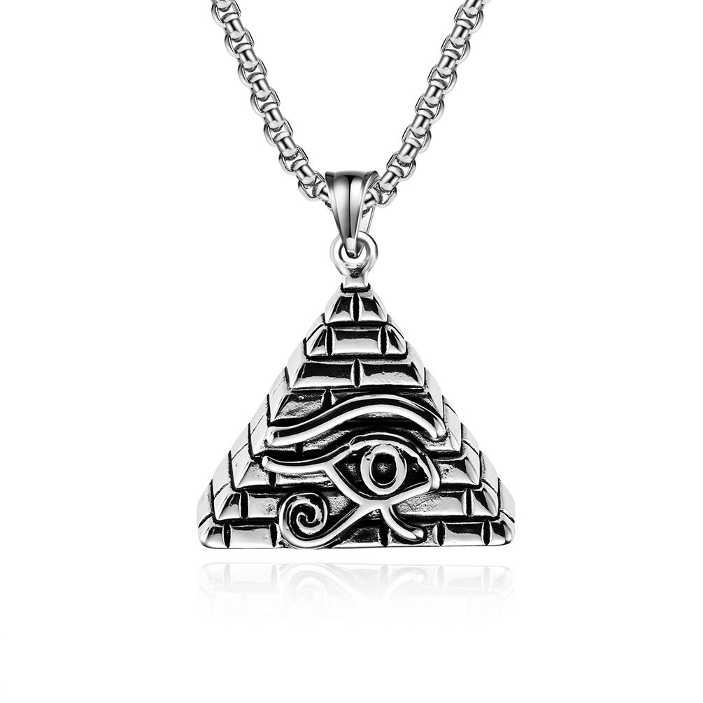 Ancient Egyptian Pyramid Eye of Horus Titanium Steel Necklace Pendant Retro Niche Personality Art Wear Pendant_ipsvogv.com