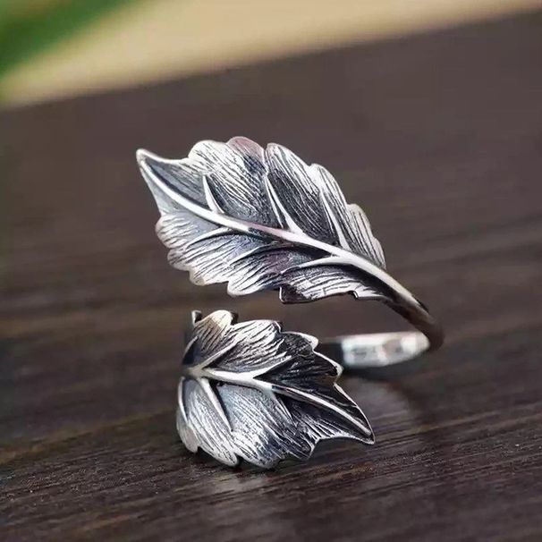 Cao Shi's For Women Exaggerated Personality And Fashionable Vintage Wide Face Leaf Ring With Adjustable Opening_ipsvogv.com