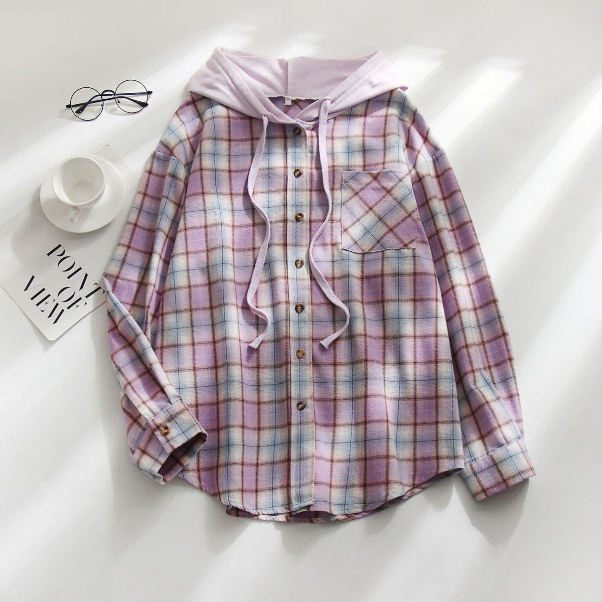 Women's Clothing autumn and winter new hooded sweatshirt buttoned casual shirt jacket_ipsvogv.com