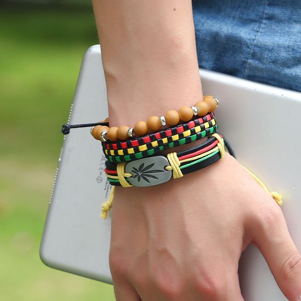Jamaica Set Red Yellow Green Woven Leather Bracelet DIY Accessories Hip Hop Street Dance Personality_ipsvogv.com