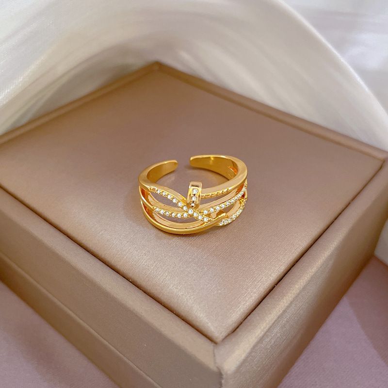 【 Genuine Gold 】 Korean Cross Twisted with Adjustable Opening, Simple Hand Ornament Ring for Couples_ipsvogv.com
