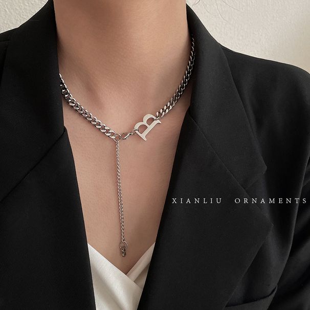 Instagram Personalized Versatile Letter B Stainless Steel Necklace Net Red Cold And Simple Short Style Collar Chain For_ipsvogv.com