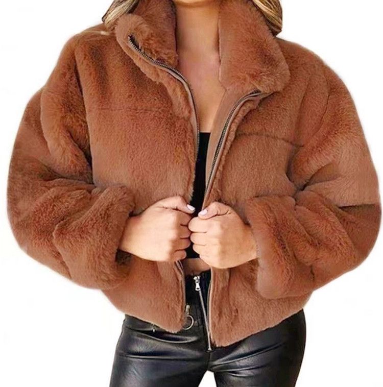 Women's Clothing autumn and winter rabbit fur zipper cardigan plush warm jacket_ipsvogv.com