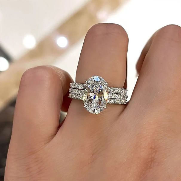 Cao Shi's Luxury Three Set Wedding Engagement Geometric Jewelry Fashion and Elegance Super Sparkling Ring_ipsvogv.com