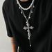 Diamond Cross Pendant Necklace Men's Tide Hip Hop Fashion Stitching Pearl Collarbone Chain Men's Jewelry_ipsvogv.com