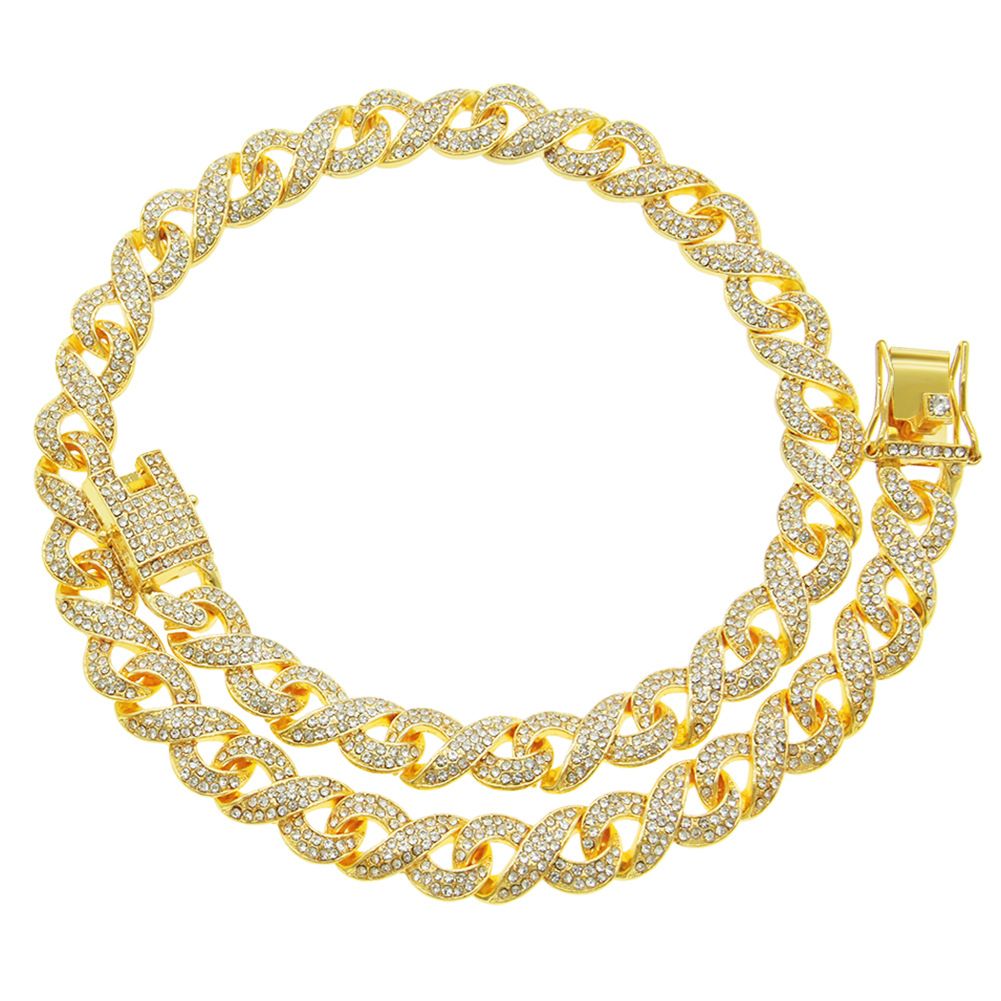 Men's creative new product full diamond 8-shaped Cuba necklace Fried Dough Twists knot personality hip-hop collar chain_ipsvogv.com