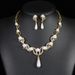 Pearl Necklace Earring Set For Women's Fashionable Temperament, Alloy Droplet Shaped Bride Dress Accessories_ipsvogv.com