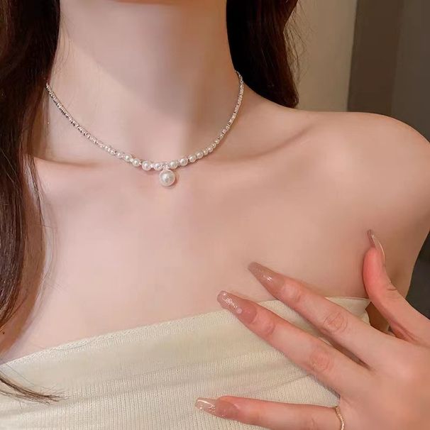 Broken Silver Pearl Pendant Necklace For Women, Light Luxury High End, Small And Popular Design, Collar Chain, French_ipsvogv.com
