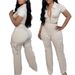 Women's new spring and summer new fashion zipper tops multi-pocket trousers casual solid color suits_ipsvogv.com