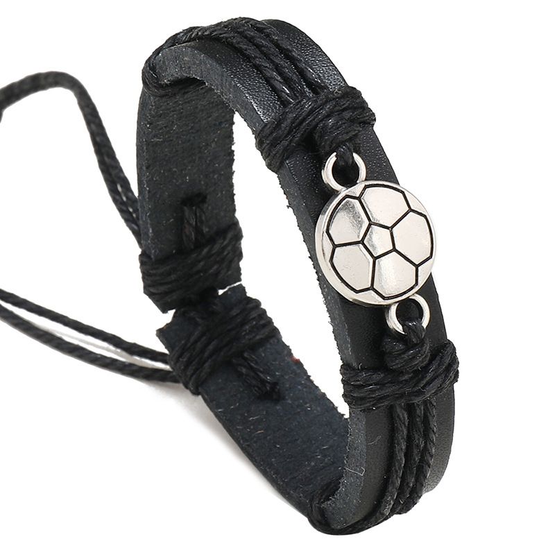 Handwoven Football Leather Bracelet - Black Sports Fan Wristband For Men_ipsvogv.com