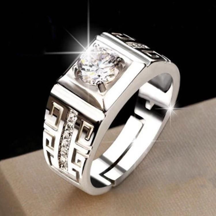 Mosang Stone Live Mouth Dominant Men's High End Business Full Diamond Adjustable Fashion Wedding Ring_ipsvogv.com