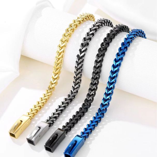 Trendy Titanium Men's Accessories Stainless Steel Square Buckle Braided Reversible Chain Hip Hop Bracelet Jewelry_ipsvogv.com