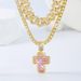 New style personality pink cross pendant with diamond Cuban chain tennis chain set alloy street style hip hop accessories_ipsvogv.com