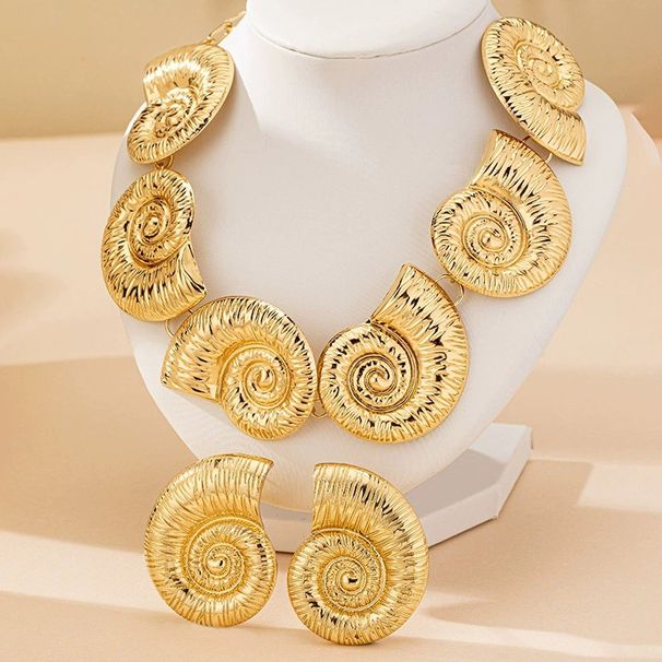 Statement Jewelry Exaggerated Conch Choker Pendant Gold Alloy Personality Trend Necklace Earring Set_ipsvogv.com