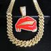 Hip Hop Alloy Engraved Red Lips Full Diamond Sexy Bite Pendant Cuban Chain Necklace_ipsvogv.com