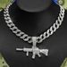 Men’s Jewelry Set Fashion Alloy Diamond Gun Pendant Sexy Nightclub Accessories Pendant Necklace Personality Full Diamond Cuban Chain Tag Hip Hop_ipsvogv.com