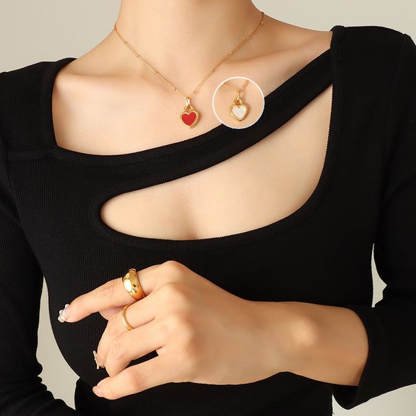 Women's Jewelry Exaggerated Love Heart Chain Necklace Black Beige Double Sided Pendant Retro Titanium Steel K Jewelry_ipsvogv.com