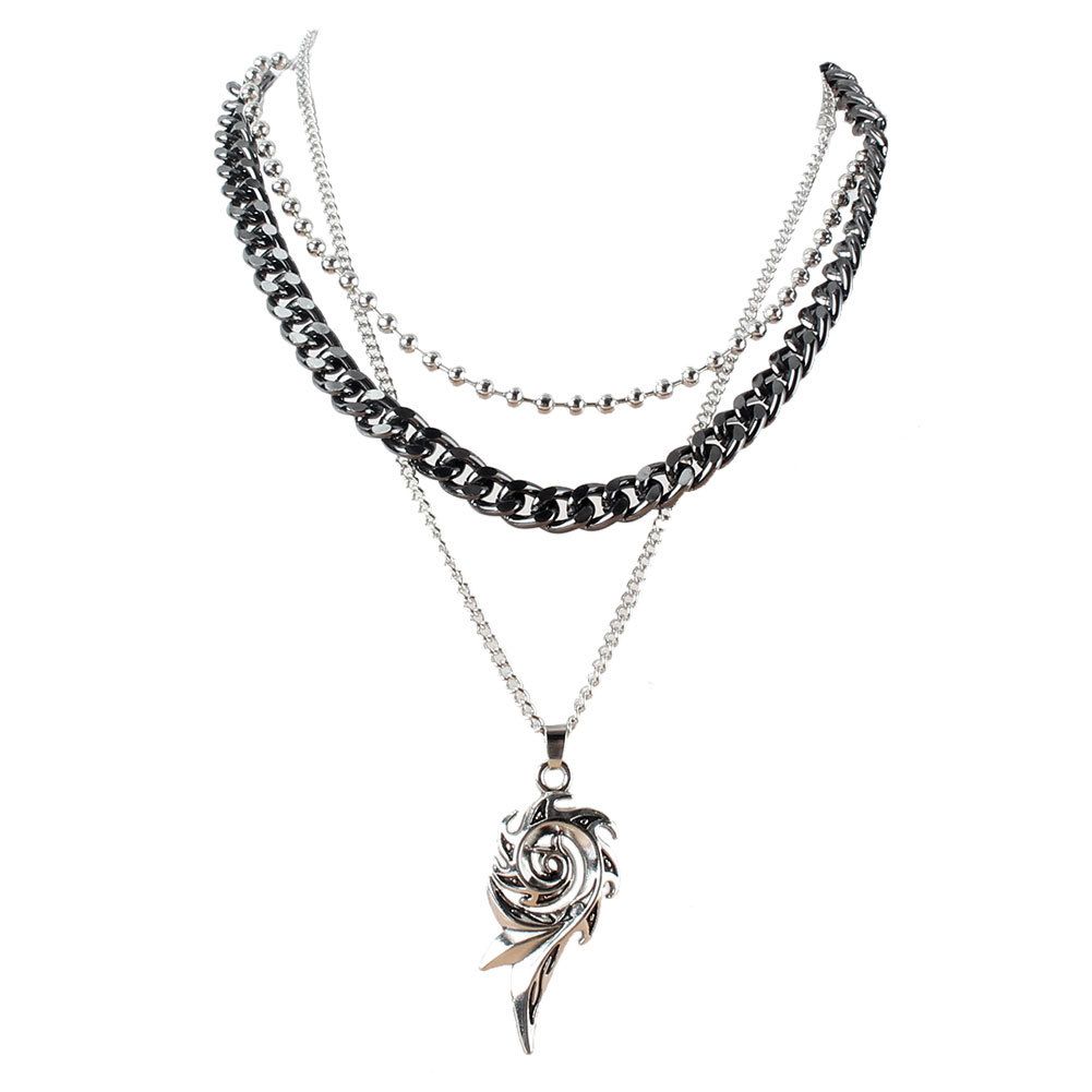 Fashion Trend Retro Hot Wheel Pendant Necklace Personality Black Multi Layer Necklace Female_ipsvogv.com