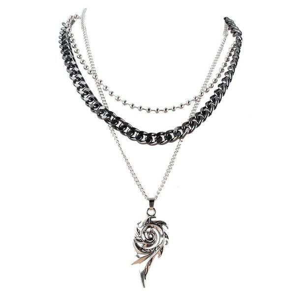 Fashion Trend Retro Hot Wheel Pendant Necklace Personality Black Multi Layer Necklace Female_ipsvogv.com