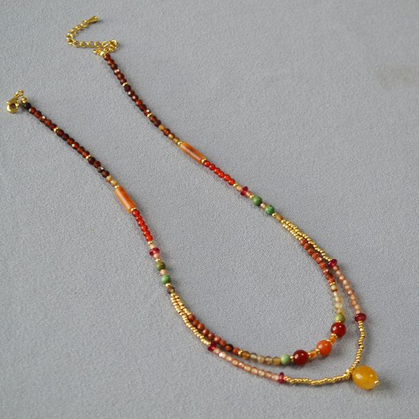 Autumn Winter Niche Design China-Chic New Chinese Style Maillard Literature And Art Real Stone Beaded Double Layered_ipsvogv.com