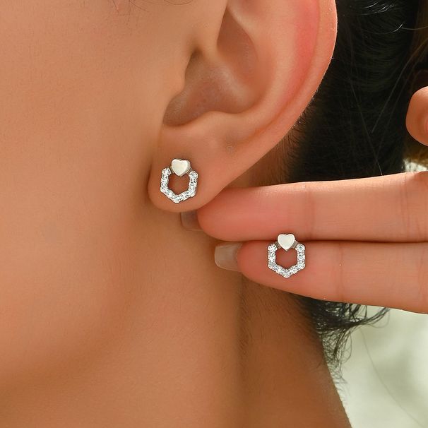 Geometric Japanese and Korean style women's love niche internet celebrity, high-end design, zircon inlaid earrings,_ipsvogv.com