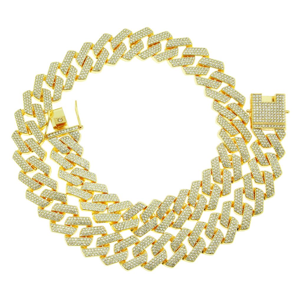 Hip hop full three row diamond necklace for men's Cuban motorcycle trendsetter accessories_ipsvogv.com