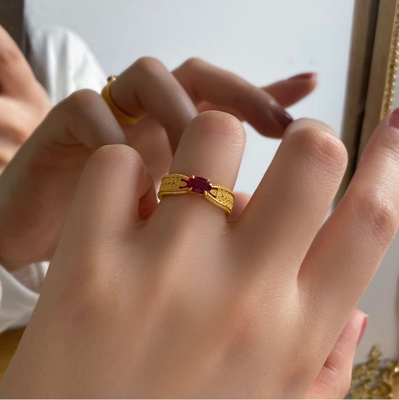 Ancient French Color Light Luxury High-end Synthetic Red Wheat Ear Ring Gold Versatile Jewelry Fashionable Women_ipsvogv.com