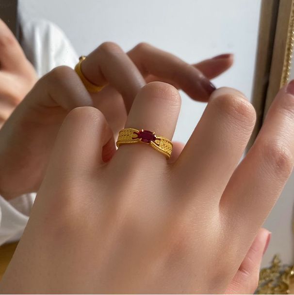 Ancient French Color Light Luxury High-end Synthetic Red Wheat Ear Ring Gold Versatile Jewelry Fashionable Women_ipsvogv.com