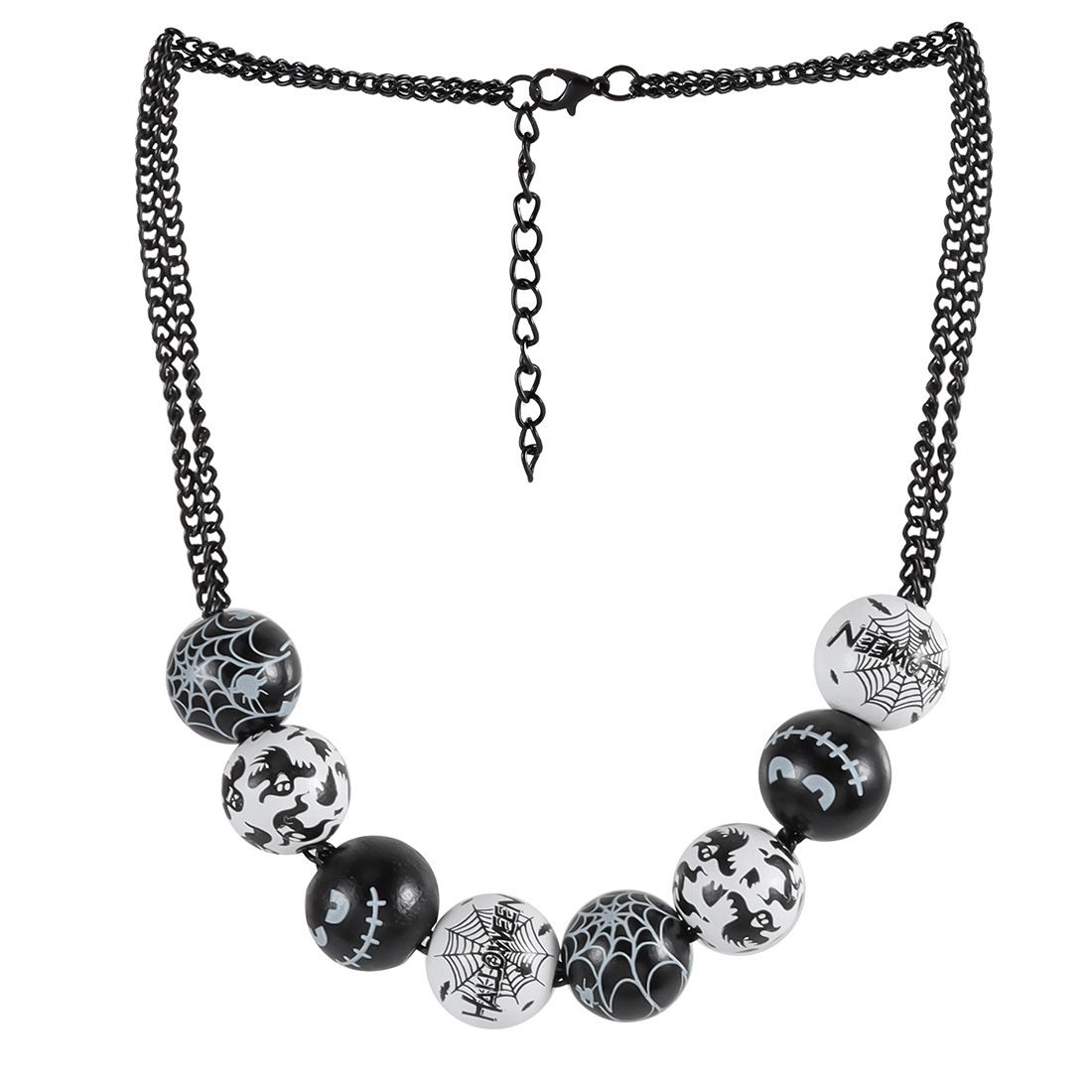 Halloween Retro Double Chain Necklace Personality Black And White Wooden Beads Clavicle Chain_ipsvogv.com