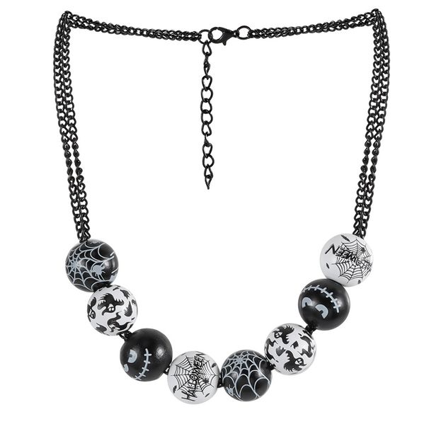 Halloween Retro Double Chain Necklace Personality Black And White Wooden Beads Clavicle Chain_ipsvogv.com