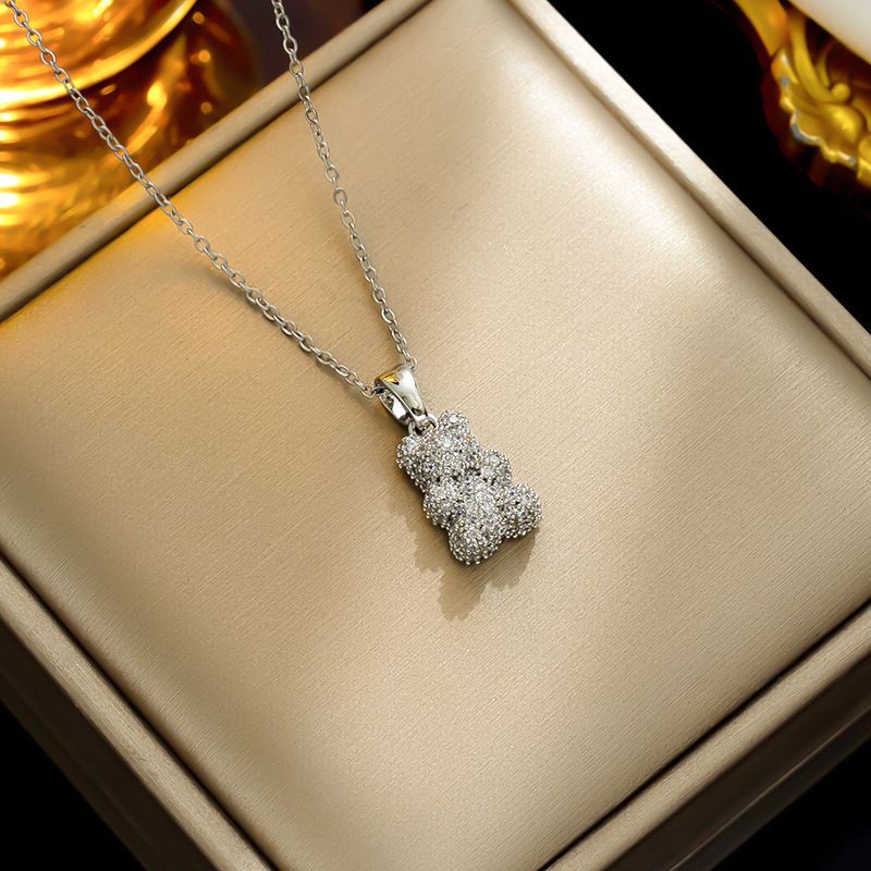 Necklace female Net Red Bear zircon light luxury sweet cool style niche light luxury new design pendant temperament titanium steel necklace_ipsvogv.com