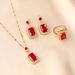 Classic Zircon Emerald Crystal Geometric Earrings Necklace Ring Set, High-end Temperament Collarbone Chain Jewelry_ipsvogv.com