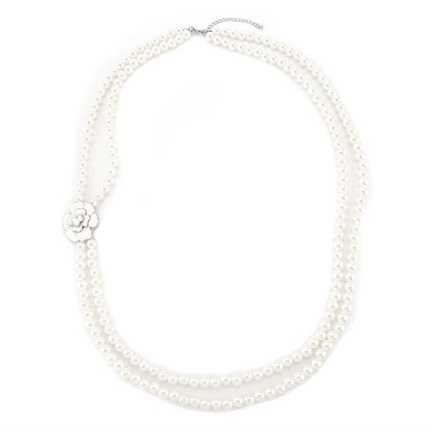 N12399 new multi-layer pearl camellia flower pendant necklace fashionable ins versatile long sweater chain_ipsvogv.com