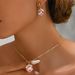 Minimalist Korean style women's necklace, earring, jewelry set, niche with pink diamond flower design, collarbone chain,_ipsvogv.com