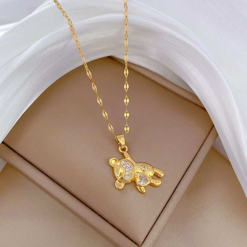 【 】 Light Luxury Charm Gorgeous Full Diamond Self Discipline Bear Necklace Female Internet Celebrity Versatile Clavicle_ipsvogv.com