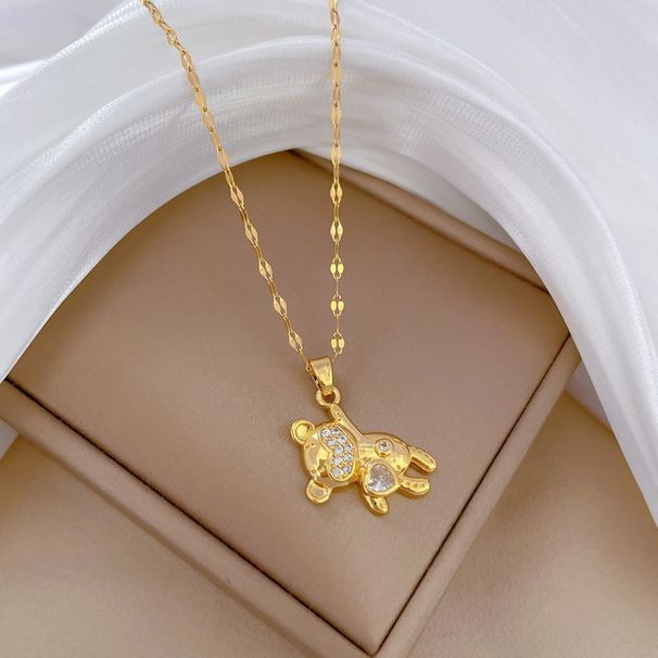 【 】 Light Luxury Charm Gorgeous Full Diamond Self Discipline Bear Necklace Female Internet Celebrity Versatile Clavicle_ipsvogv.com
