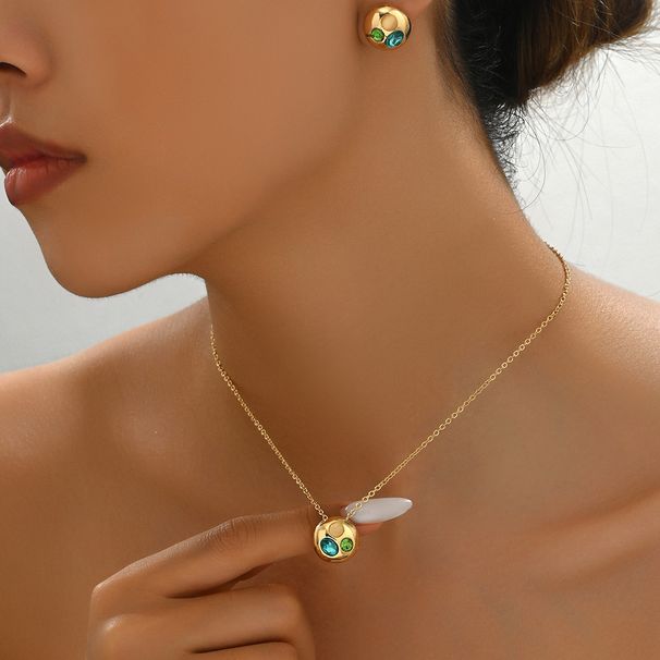 Versatile women's earring necklace set, niche inlaid electroplating design, collarbone chain, geometric earrings_ipsvogv.com