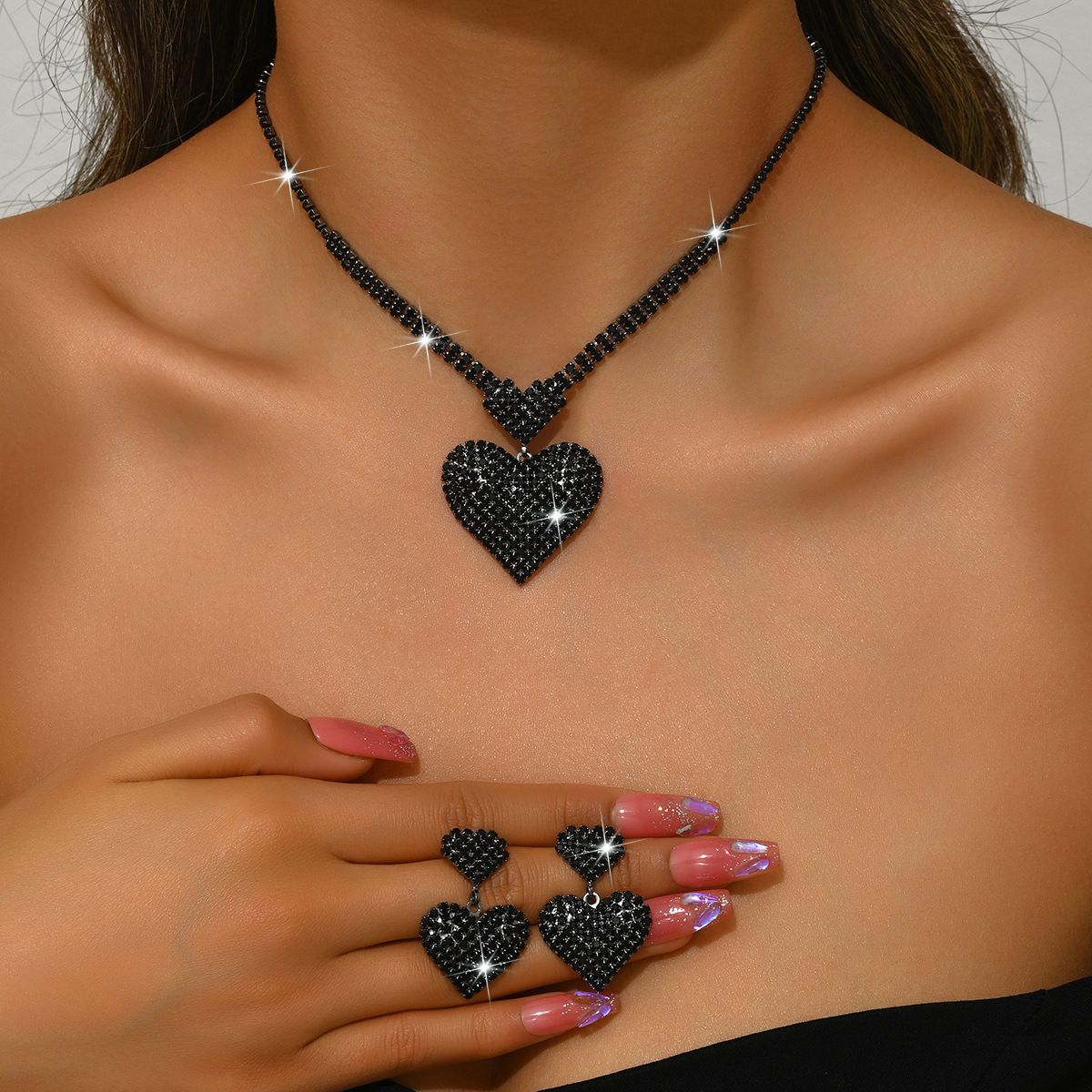 Women’s Jewelry Set Fashion Women's Diamond Heart Necklace Earrings Fashion Wedding Party Valentine's Day Gift Jewelry High End Clavicle Chain_ipsvogv.com