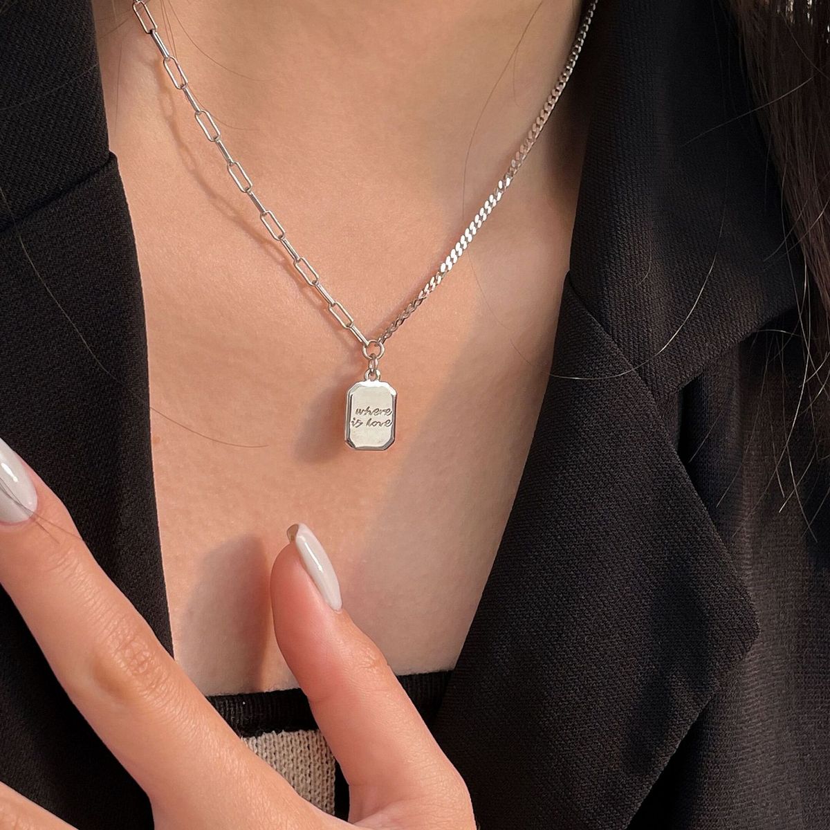 Yin Ruitai S Pure Silver Square Brand English Letter Necklace With A Female Crowd Design, Simple And Popular, Light_ipsvogv.com