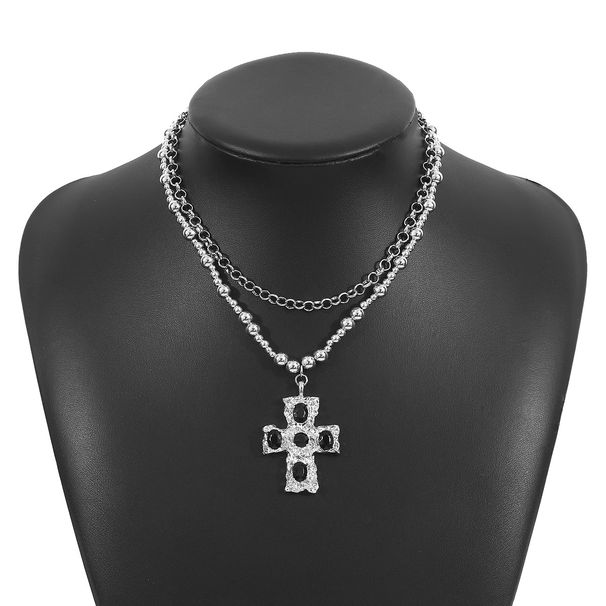 N12387 Exaggerated Metal Diamond Cross Pendant Necklace Set, Artistic Light Luxury Clavicle Chain_ipsvogv.com