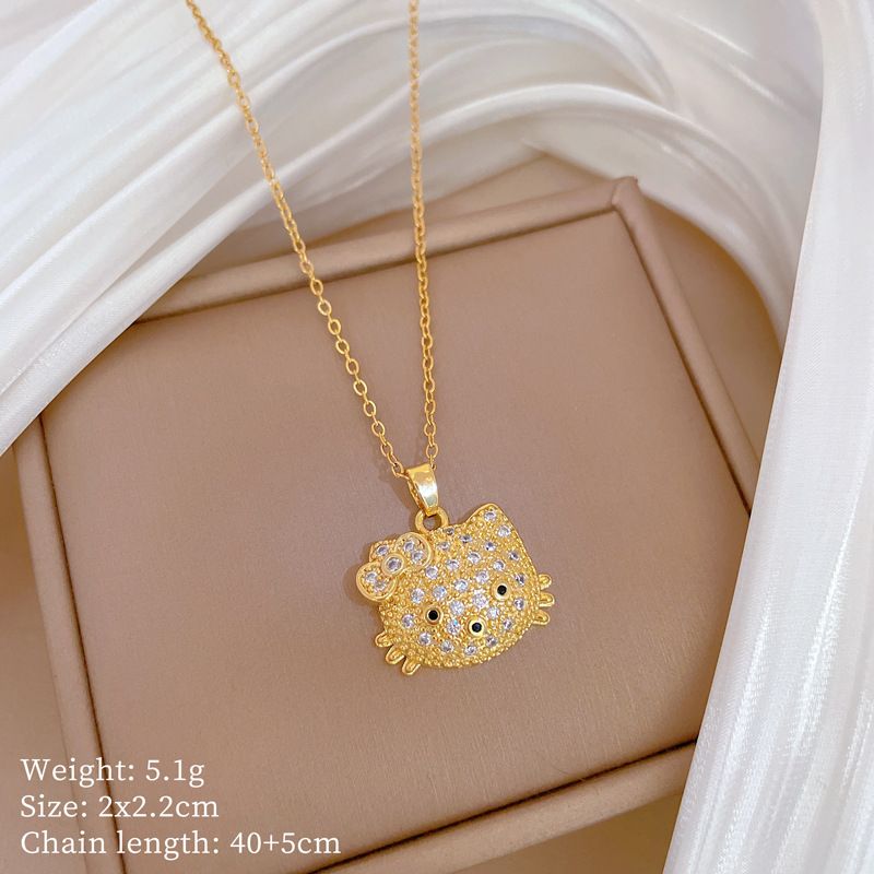 【 】 Bow Cat Light Luxury Charm Gorgeous Full Diamond Necklace White Set Women's Clavicle Titanium Steel Chain_ipsvogv.com
