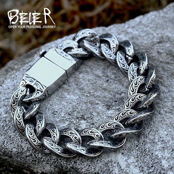 Beier New Stainless Steel Carved Pattern Fashion Bracelet Creative Personality Jewelry_ipsvogv.com