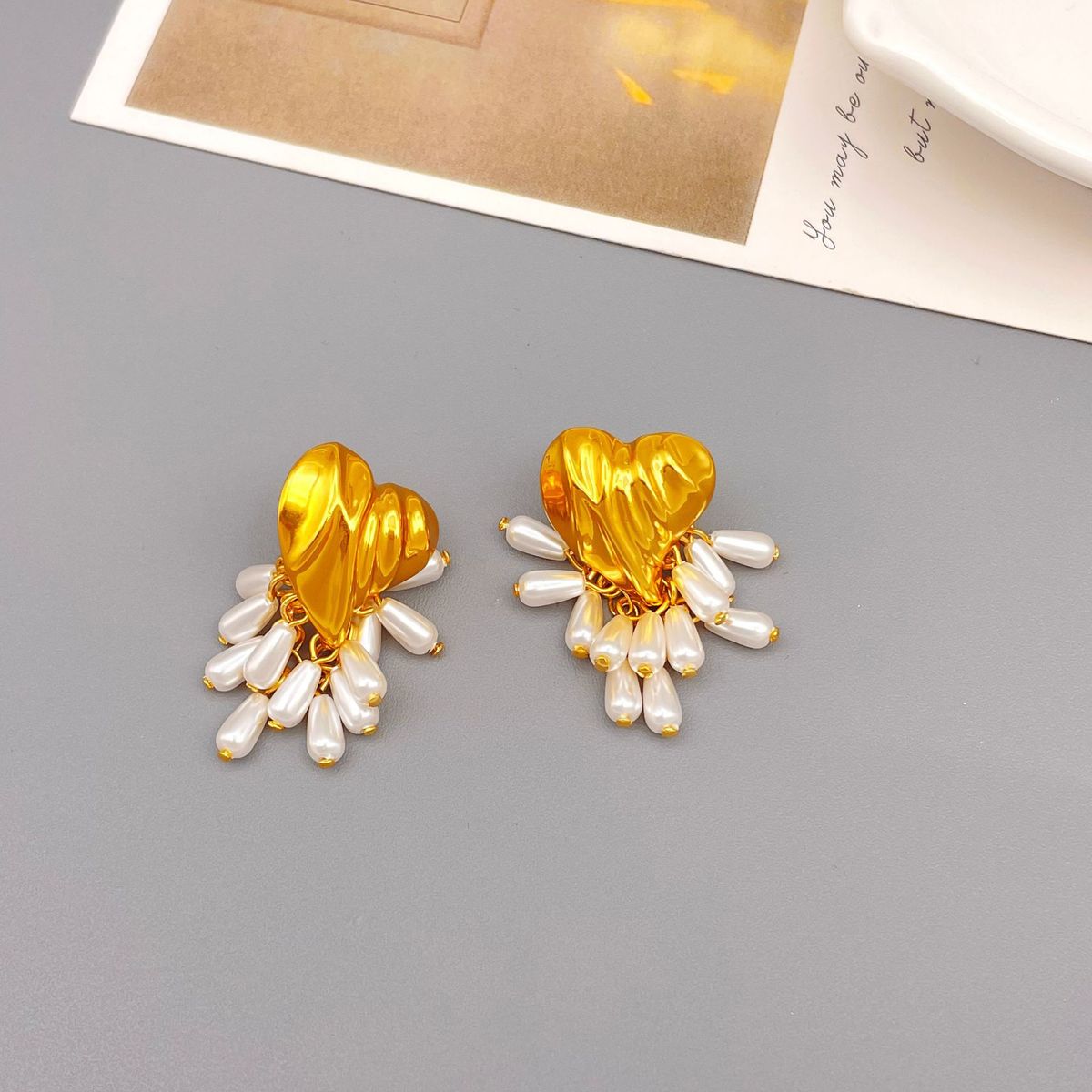 French Baroque Gold Peach Heart Multi layer Pearl tassel Earrings, Light Luxury, Small niche Silver Needle INS Earrings_ipsvogv.com