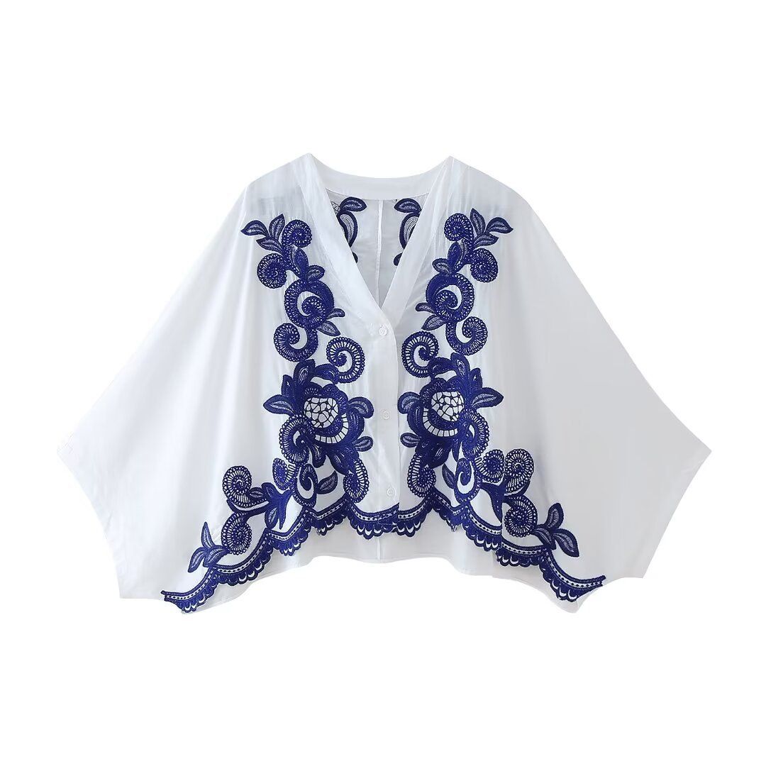 Women's ClothingFashion Contrast Embroidered Shirt + Skirt Set Women_ipsvogv.com