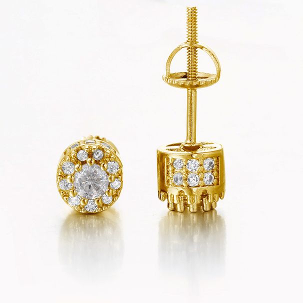 Hip Hop Zircon Thread for Men Women Round Full Diamond Gold Plated and Earrings_ipsvogv.com